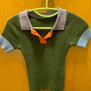 Color Block Button Up Crop Top